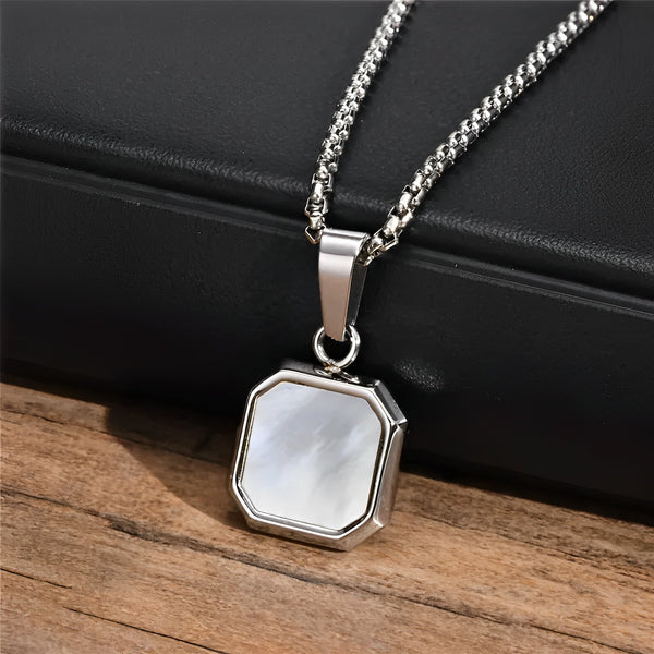 Square Necklace - Silver & White