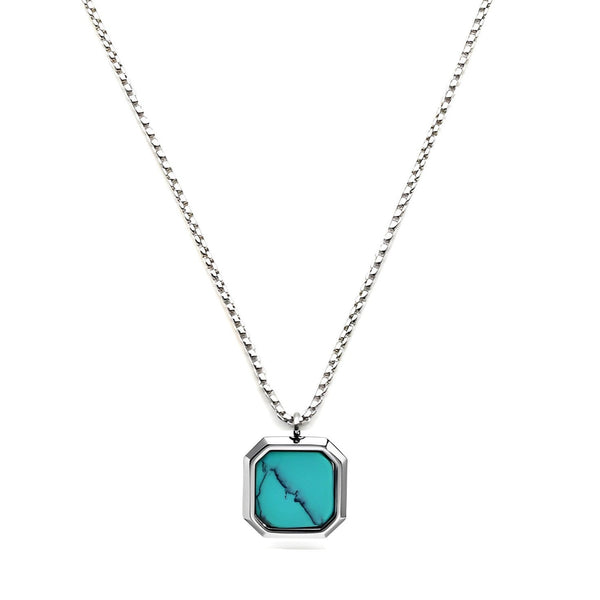 Square Necklace - Silver & Turquoise