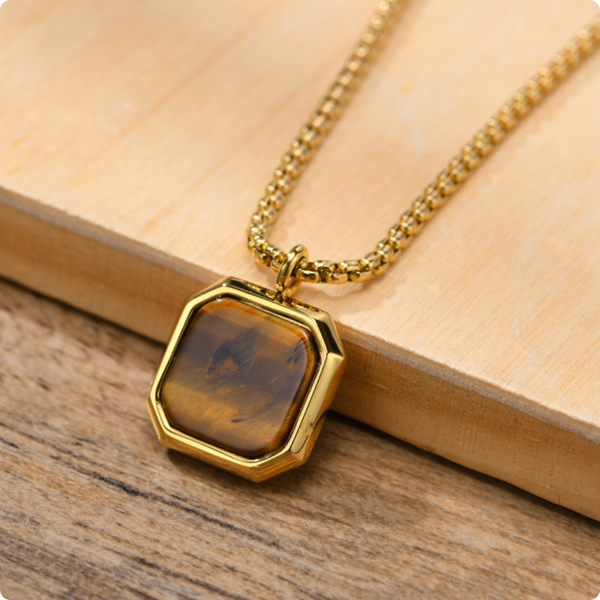 Square Necklace - Gold & Brown