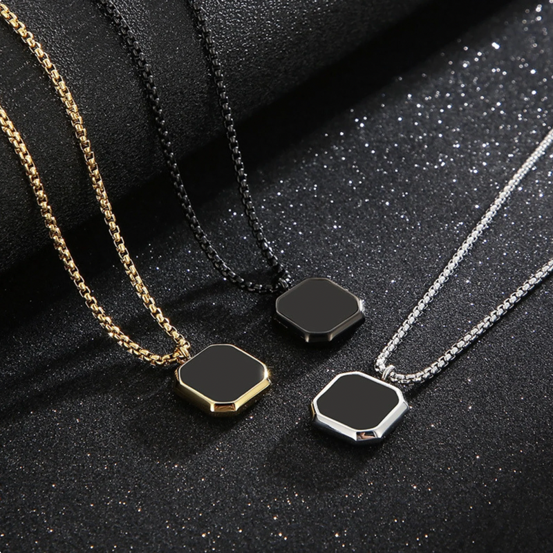 Square Necklace - Silver & Black
