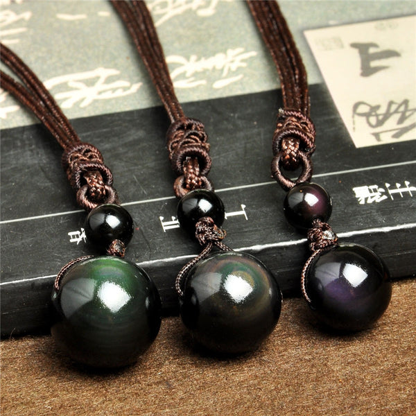 Black Obsidian Eye Necklace - Silk & Cotton