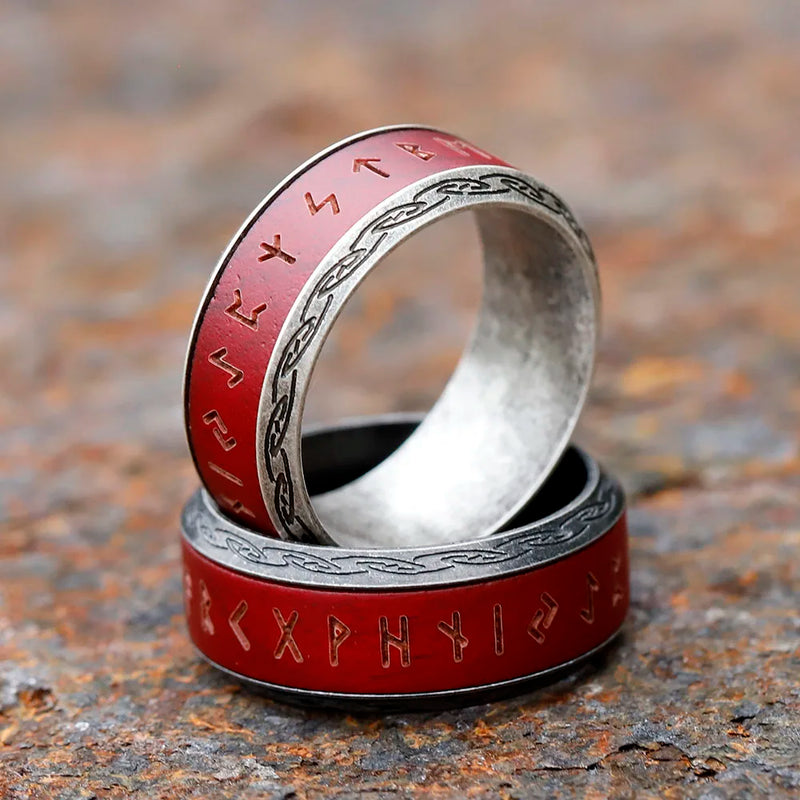 Red Rune Titanium Ring – Silk & Cotton