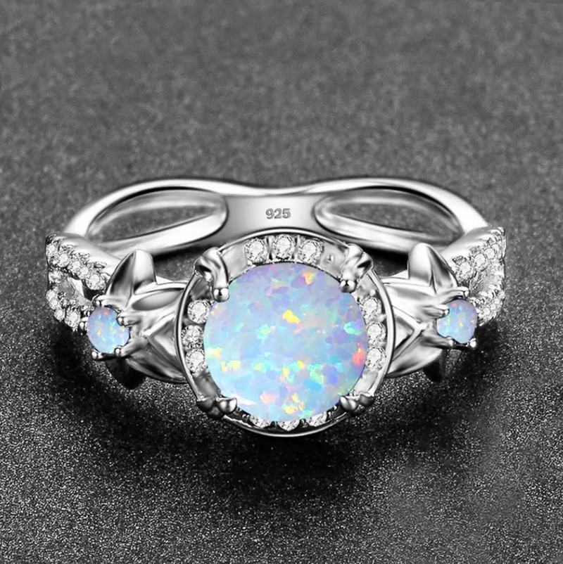 Sterling Silver Opal Moon Ring - Silk & Cotton