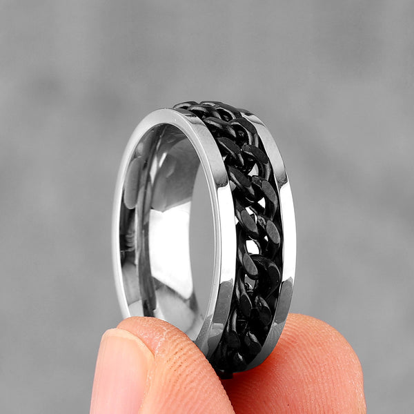 Chain Ring - Silver & Black