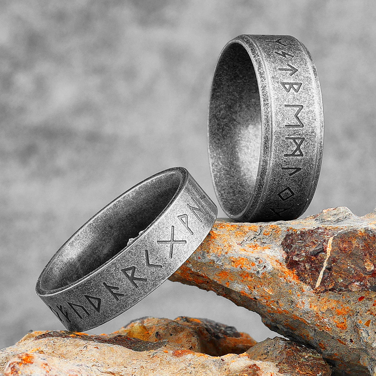 Large Sterling Silver Odin Rune Ring – Norse God Design With Enamel Accents (Sizes 5-15)