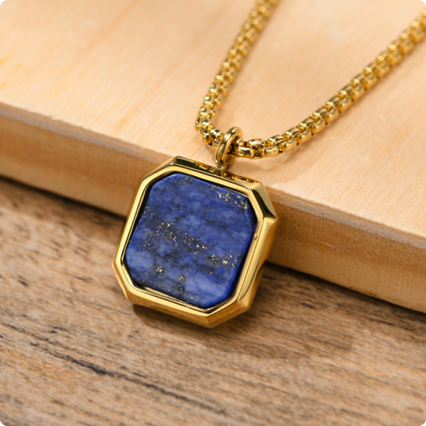 Square Necklace - Gold & Blue