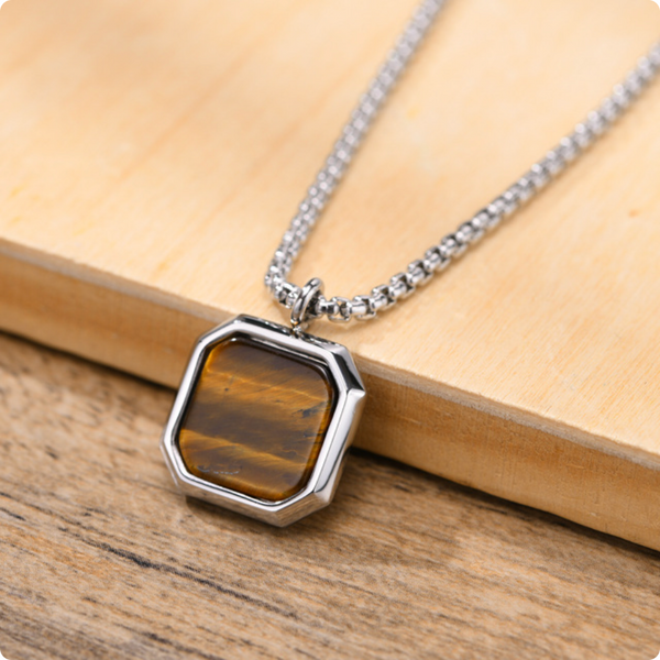 Square Necklace - Silver & Brown