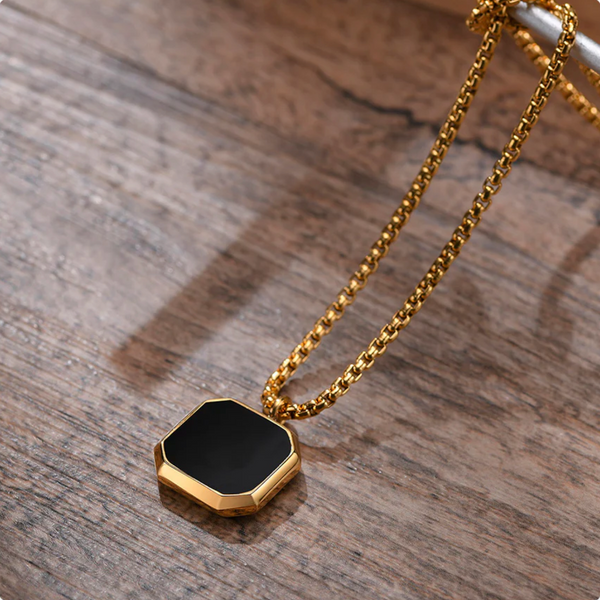 Square Necklace - Gold & Black