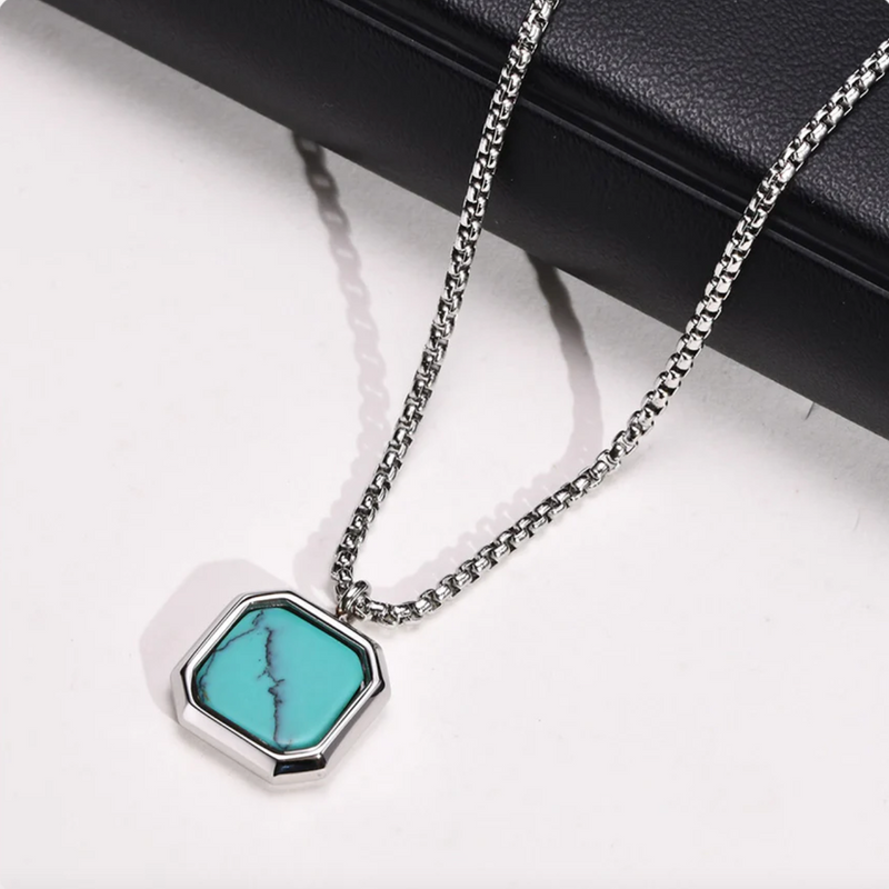 Square Necklace - Silver & Turquoise