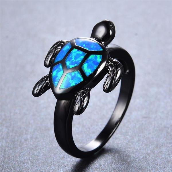 Blue Fire Turtle Opal Ring - Silk & Cotton