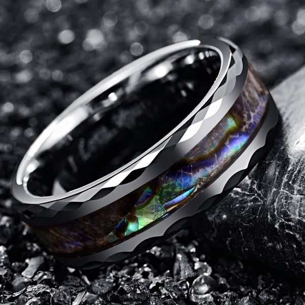Abalone Ring - Silver Faceted