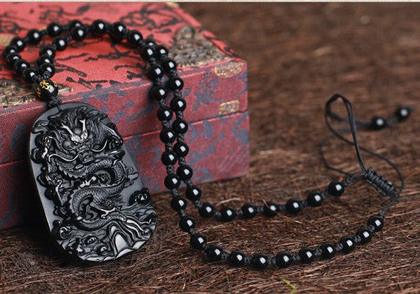Obsidian Dragon Amulet - Silk & Cotton