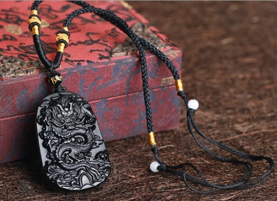 Obsidian Dragon Amulet - Silk & Cotton