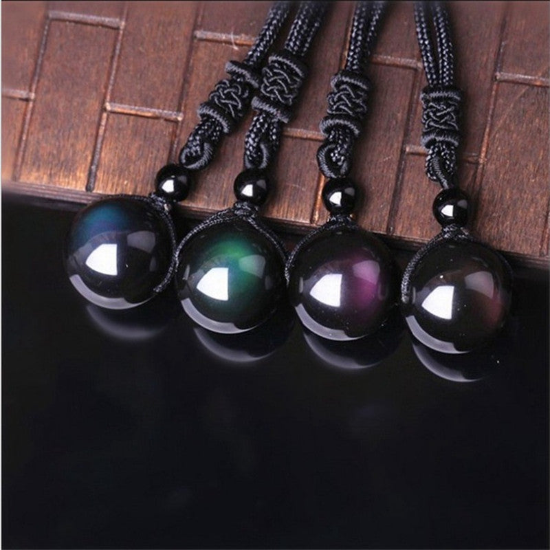 Black Obsidian Eye Necklace - Silk & Cotton