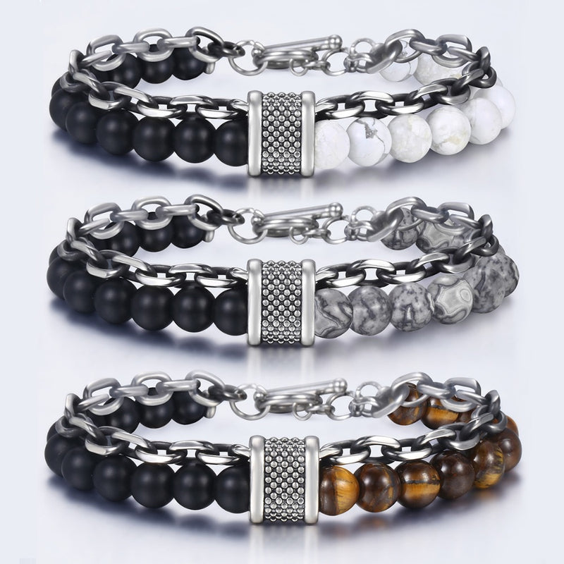 Stainless Steel & Beads Bracelet - Silk & Cotton