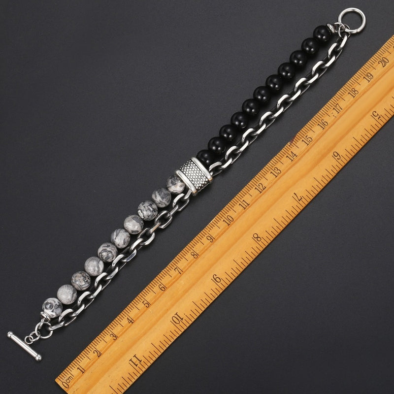 Stainless Steel & Beads Bracelet - Silk & Cotton